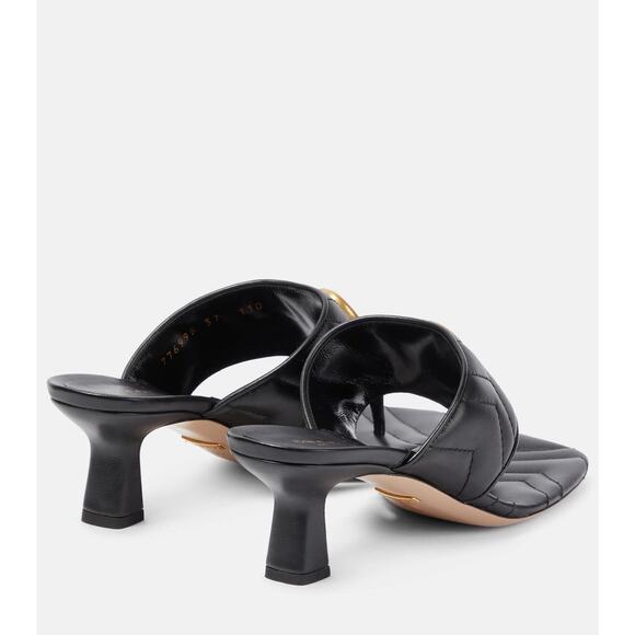 Gucci Marmont Chevron Double G 37/ US 7 Thong Heel Sandals Black Leather NIB - Picture 2 of 15